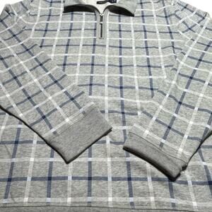 Nautica Gray and Blue Plaid Zip-Up Sweater